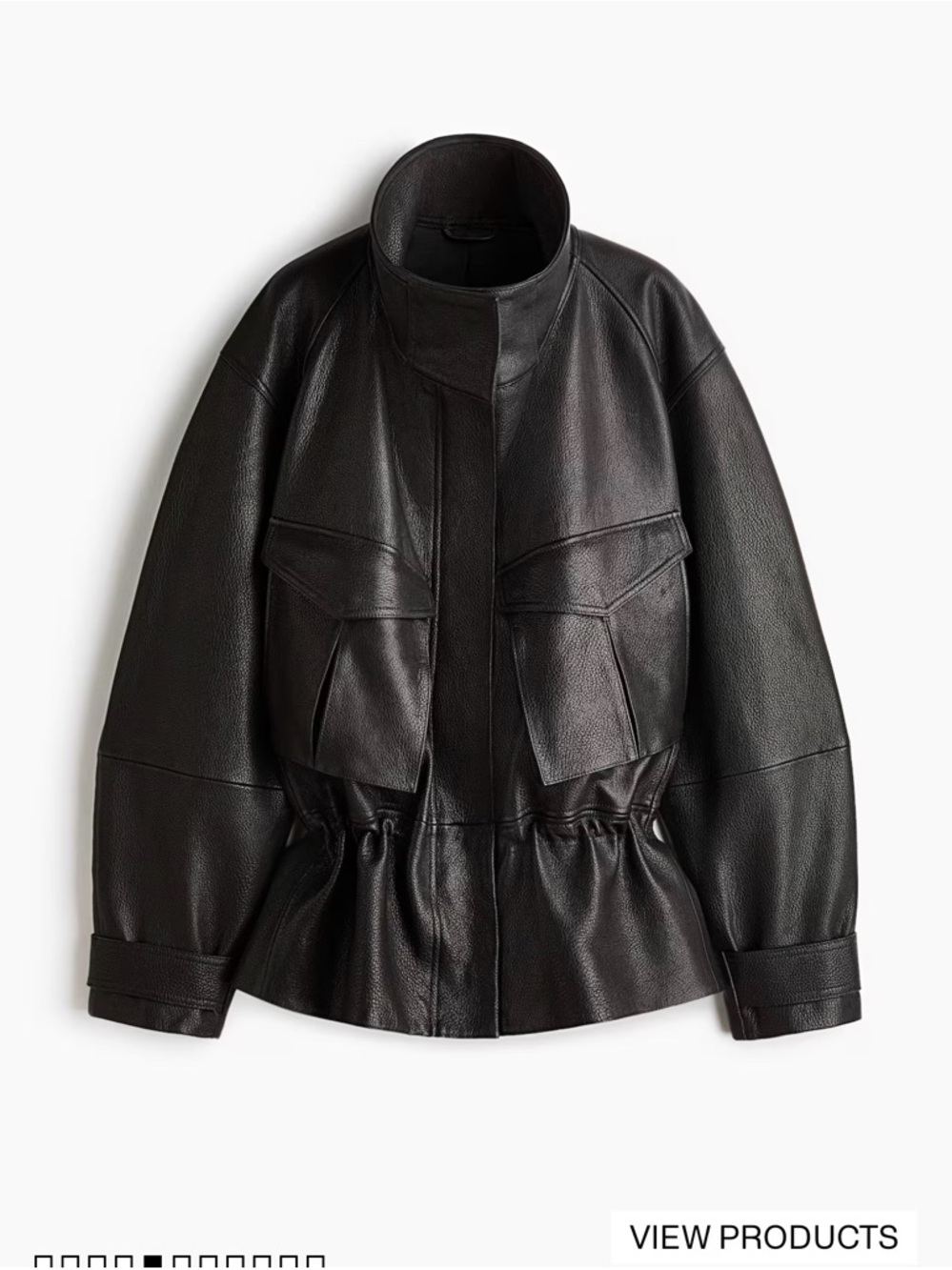 H&M Black Faux Leather Drawstring-Waist Jacket